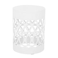 Feio Outdoor Side End Table 14 Inch Round Geometric Pattern White Iron - BM324211