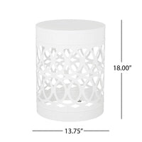 Feio Outdoor Side End Table 14 Inch Round Geometric Pattern White Iron - BM324211