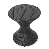 Deno Patio Side End Table, 16 Inch Iron, Hourglass Shape, Brown Wicker - BM324212