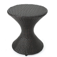 Deno Patio Side End Table, 16 Inch Iron, Hourglass Shape, Brown Wicker - BM324212