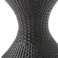 Deno Patio Side End Table, 16 Inch Iron, Hourglass Shape, Brown Wicker - BM324212