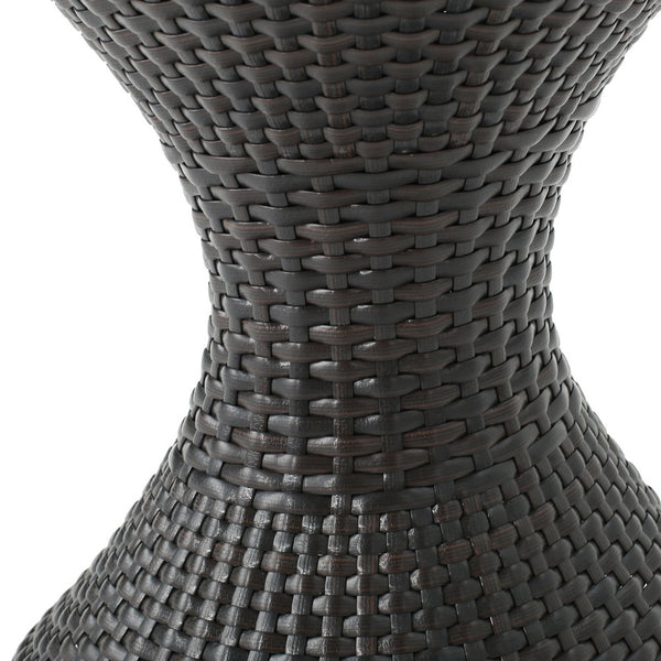 Deno Patio Side End Table, 16 Inch Iron, Hourglass Shape, Brown Wicker - BM324212