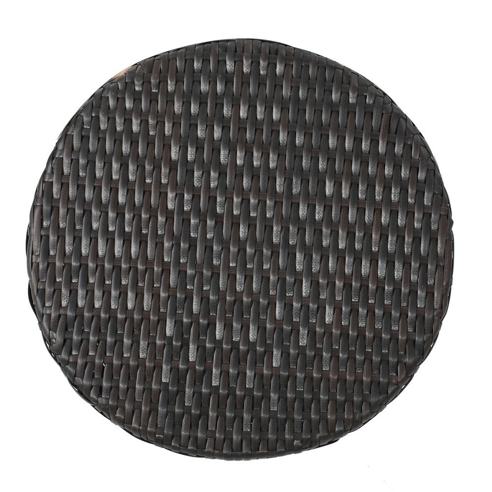 Deno Patio Side End Table, 16 Inch Iron, Hourglass Shape, Brown Wicker - BM324212