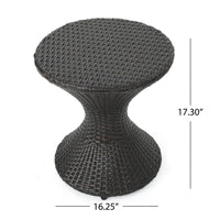 Deno Patio Side End Table, 16 Inch Iron, Hourglass Shape, Brown Wicker - BM324212
