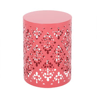 Demi Outdoor Side End Table Set of 2, Floral Cut Design Coral Red Iron - BM324214