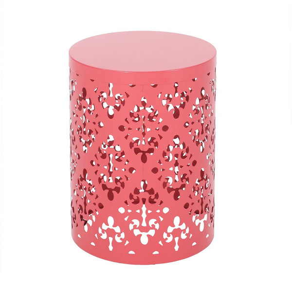Demi Outdoor Side End Table Set of 2, Floral Cut Design Coral Red Iron - BM324214