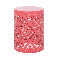 Demi Outdoor Side End Table Set of 2, Floral Cut Design Coral Red Iron - BM324214