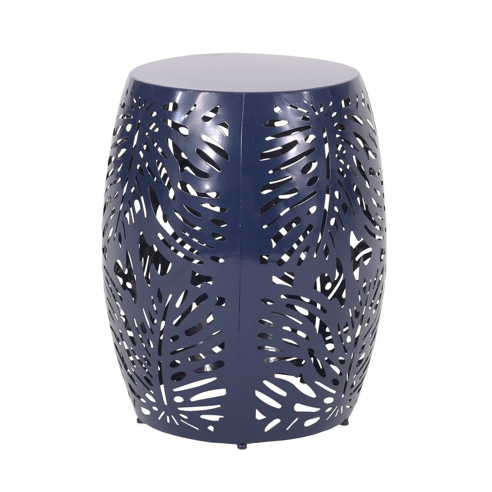 Yena Patio Side End Table, 17 Inch Navy Blue Barrel Cut Pattern Design - BM324216
