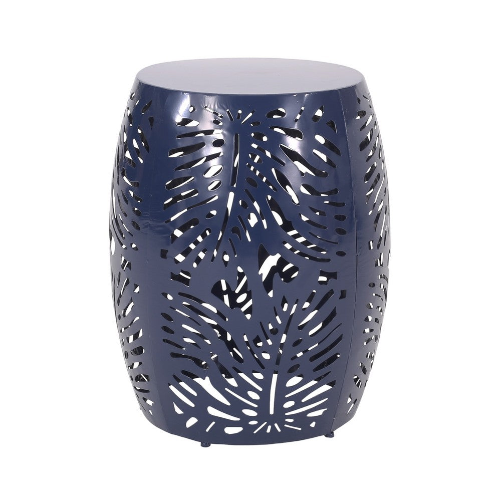 Yena Patio Side End Table, 17 Inch Navy Blue Barrel Cut Pattern Design - BM324216