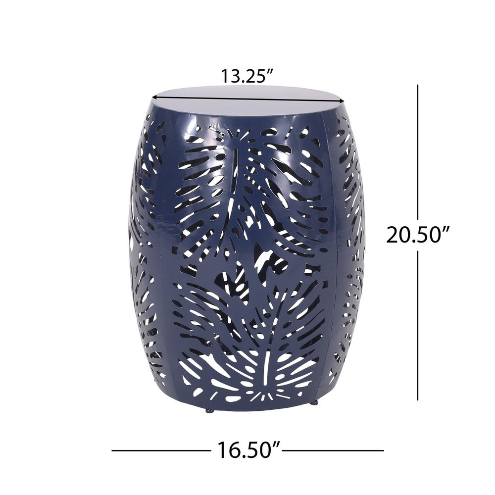 Yena Patio Side End Table, 17 Inch Navy Blue Barrel Cut Pattern Design - BM324216