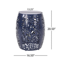 Yena Patio Side End Table, 17 Inch Navy Blue Barrel Cut Pattern Design - BM324216