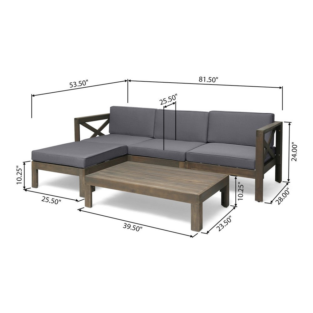 Liom 5pc Outdoor Sectional Sofa Set w Ottoman, Coffee Table, Gray  - BM324219