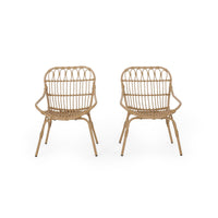 Hexy Outdoor Accent Chair Set of 2, Boho Style Faux Rattan Woven Brown - BM324220