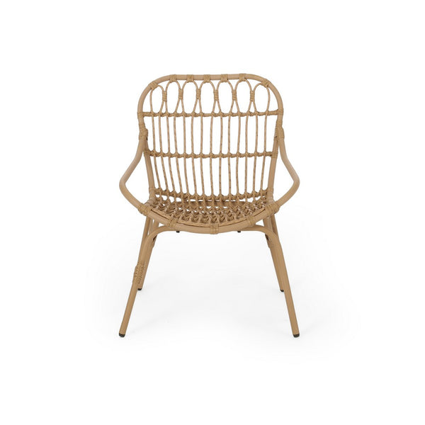 Hexy Outdoor Accent Chair Set of 2, Boho Style Faux Rattan Woven Brown - BM324220