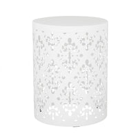 Kima Outdoor Side End Table, 14 Inch Round Floral Cutout Design, White - BM324221