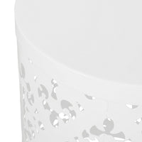 Kima Outdoor Side End Table, 14 Inch Round Floral Cutout Design, White - BM324221
