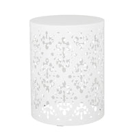 Kima Outdoor Side End Table, 14 Inch Round Floral Cutout Design, White - BM324221