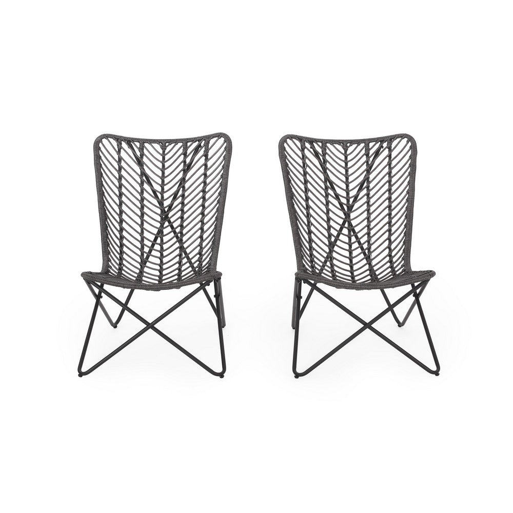 Lymi Outdoor Accent Chair Set of 2, Rattan Woven, Gray Geometric Base - BM324223