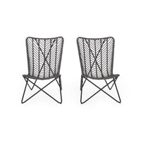 Lymi Outdoor Accent Chair Set of 2, Rattan Woven, Gray Geometric Base - BM324223