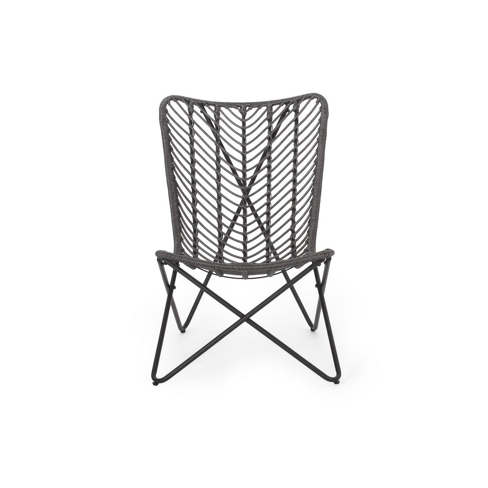 Lymi Outdoor Accent Chair Set of 2, Rattan Woven, Gray Geometric Base - BM324223