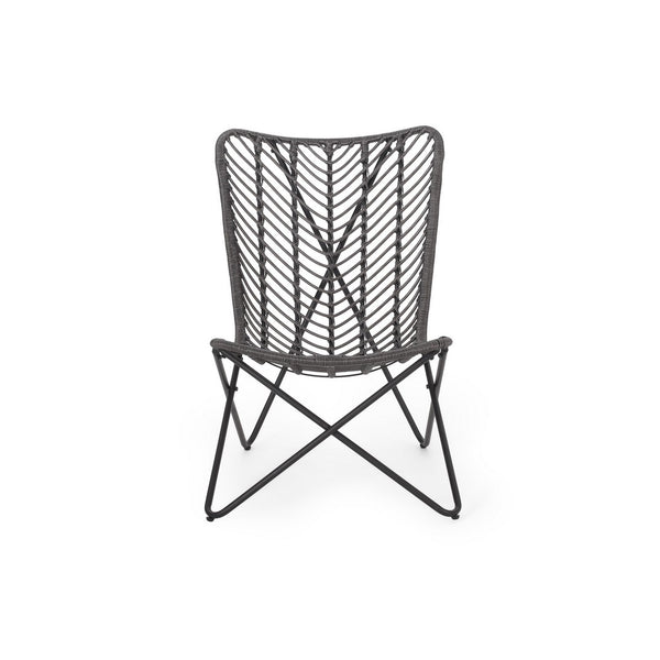 Lymi Outdoor Accent Chair Set of 2, Rattan Woven, Gray Geometric Base - BM324223
