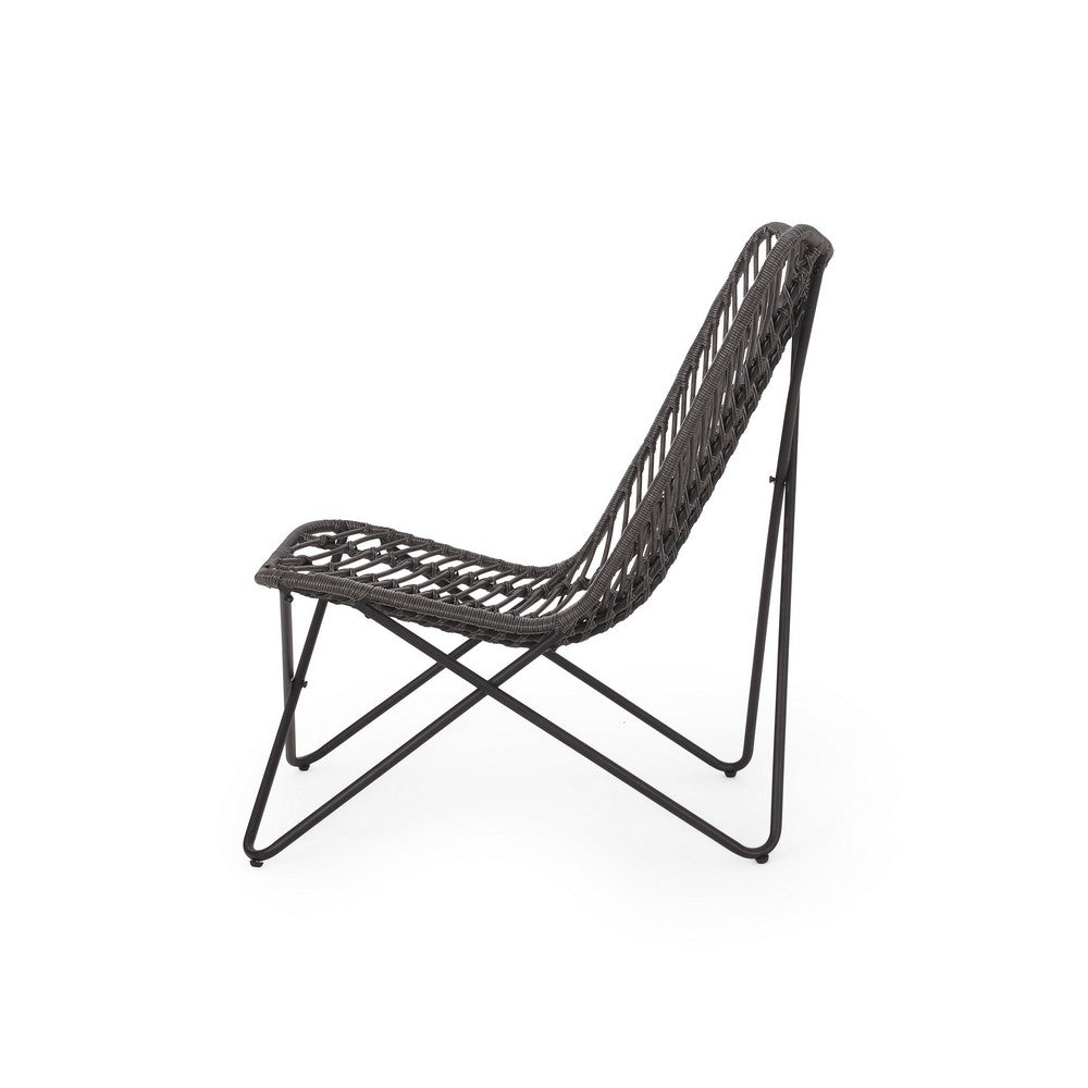 Lymi Outdoor Accent Chair Set of 2, Rattan Woven, Gray Geometric Base - BM324223