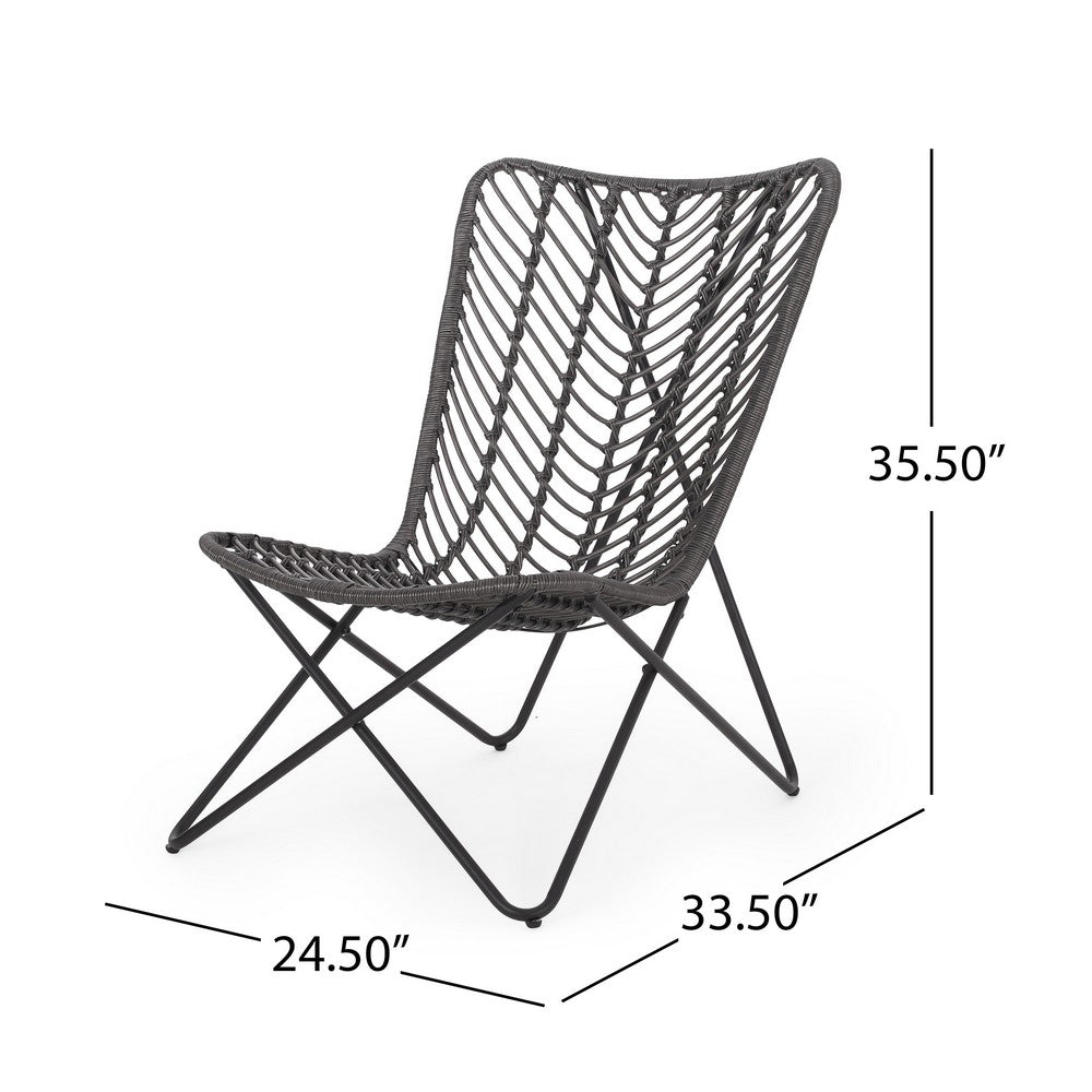Lymi Outdoor Accent Chair Set of 2, Rattan Woven, Gray Geometric Base - BM324223