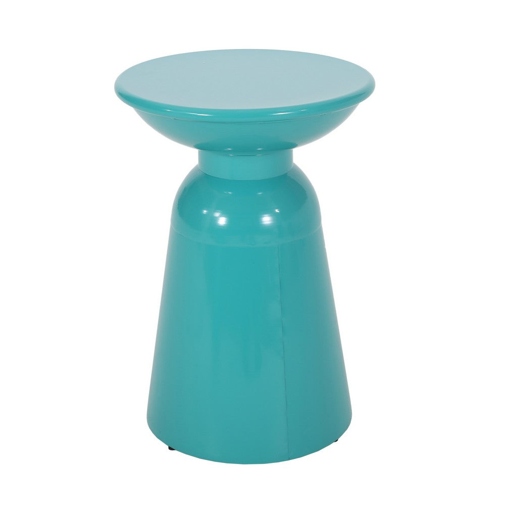 Mio Patio Side End Table Set of 2, Teal Blue Iron Flared Pedestal Base - BM324226
