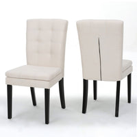Moi Dining Chair Set of 2, Parsons Tufted Beige Fabric, Black Legs - BM324238
