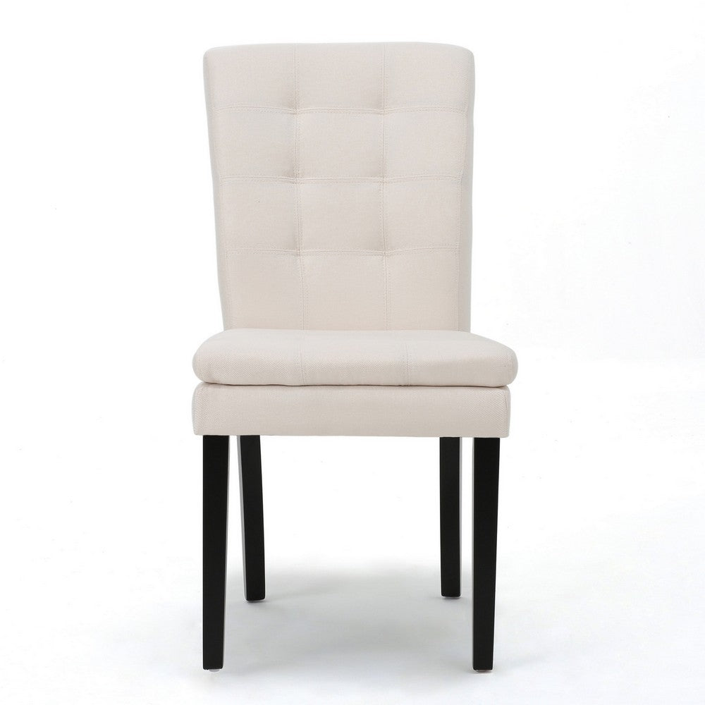 Moi Dining Chair Set of 2, Parsons Tufted Beige Fabric, Black Legs - BM324238