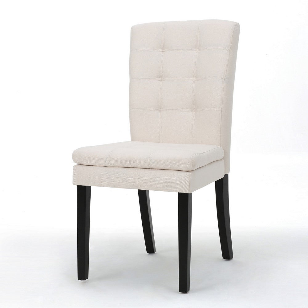 Moi Dining Chair Set of 2, Parsons Tufted Beige Fabric, Black Legs - BM324238