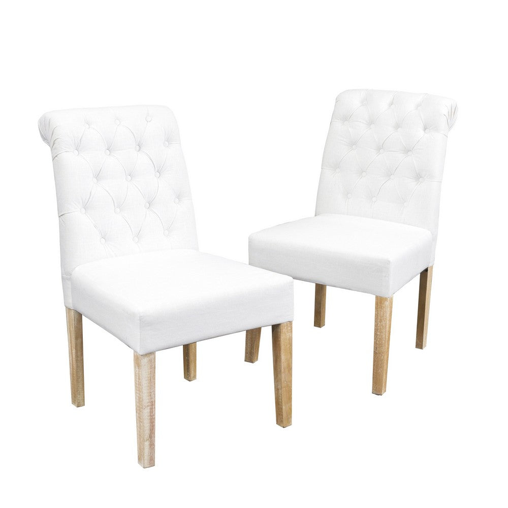 Feni Dining Parsons Chair Set of 2, Tufted Rolled, Off White Linen  - BM324251