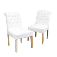 Feni Dining Parsons Chair Set of 2, Tufted Rolled, Off White Linen  - BM324251