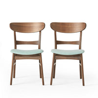 Cole Dining Side Chair Set of 2, Open Curved Back, Mint Green, Brown - BM324255