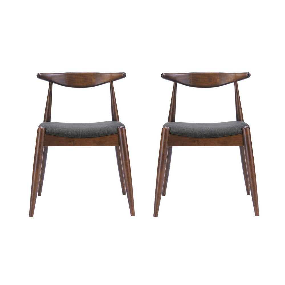 Syma Dining Side Chair Set of 2, Open Curved Back, Brown, Gray Seat - BM324256