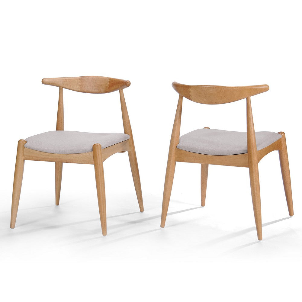 Syma Dining Side Chair Set of 2, Open Curved Back, Brown, Beige Seat - BM324257