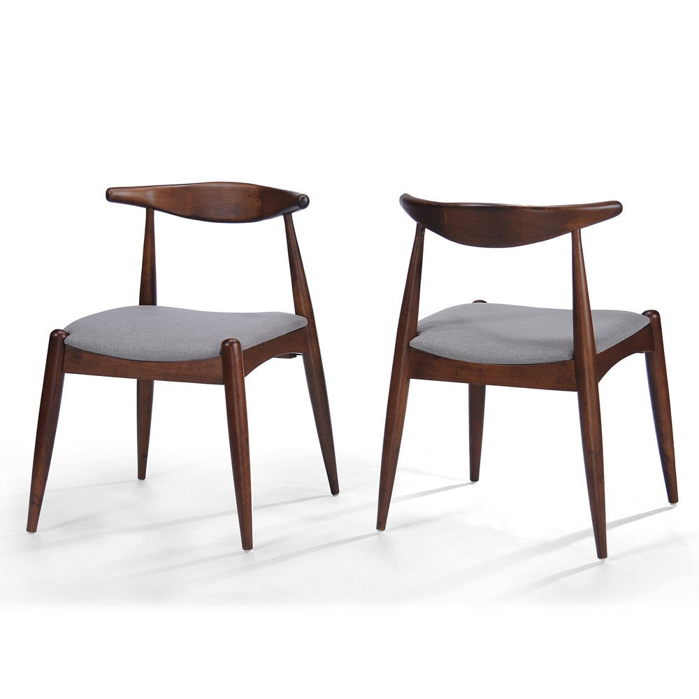 Syma Dining Side Chair Set of 2, Open Curved Back, Dark Brown Wood - BM324259