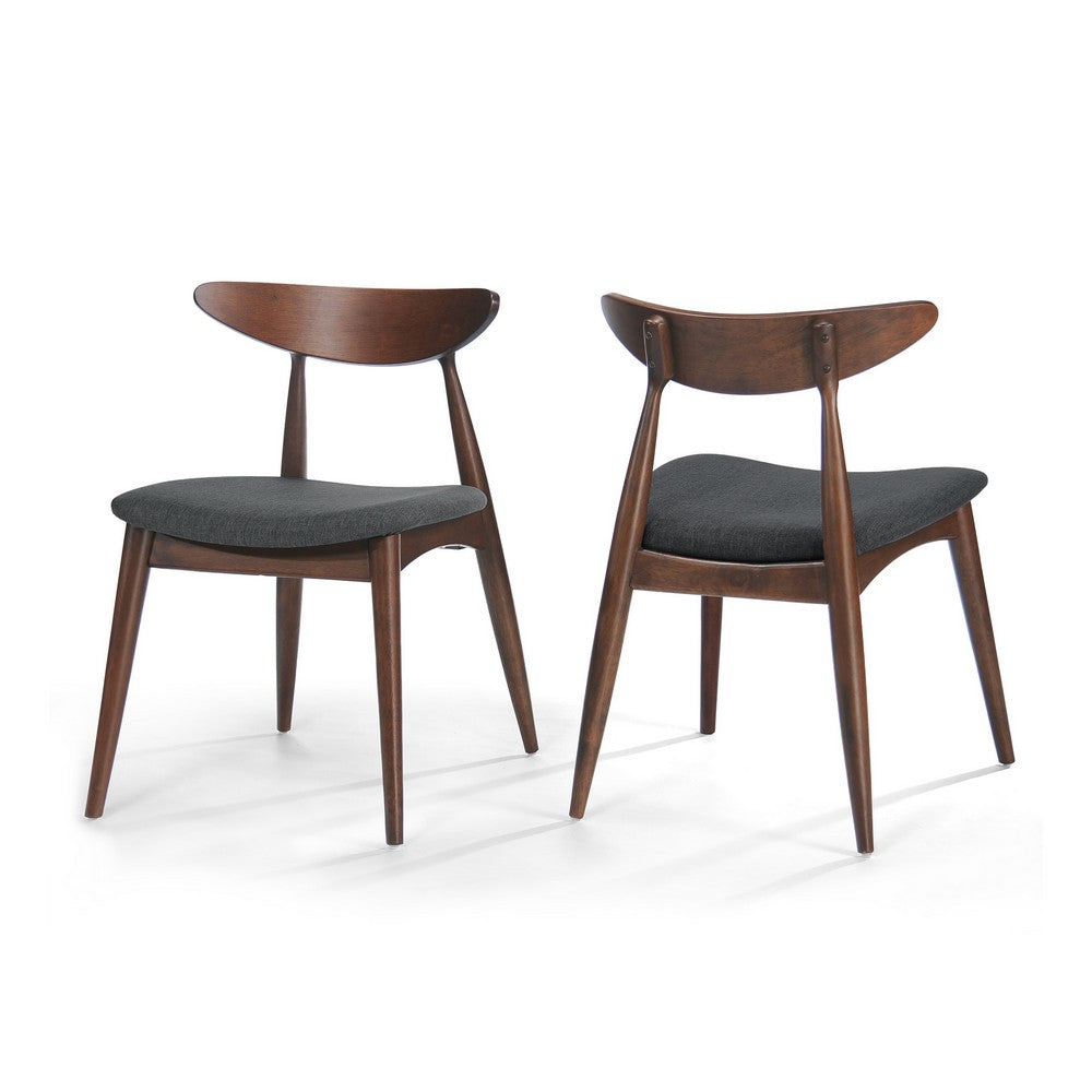Hosa Dining Side Chair Set of 2, Open Curved Back, Dark Gray and Brown - BM324260