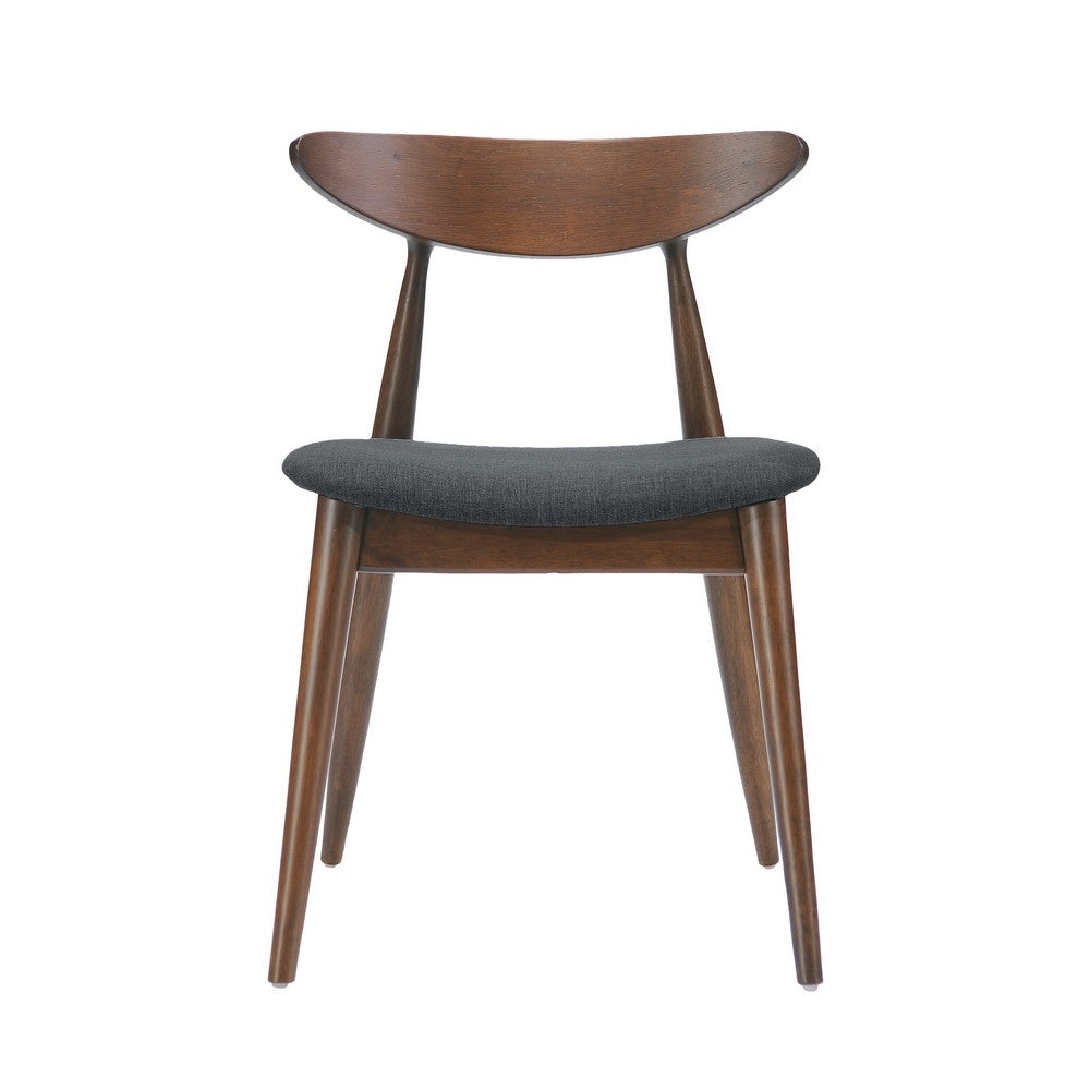 Hosa Dining Side Chair Set of 2, Open Curved Back, Dark Gray and Brown - BM324260