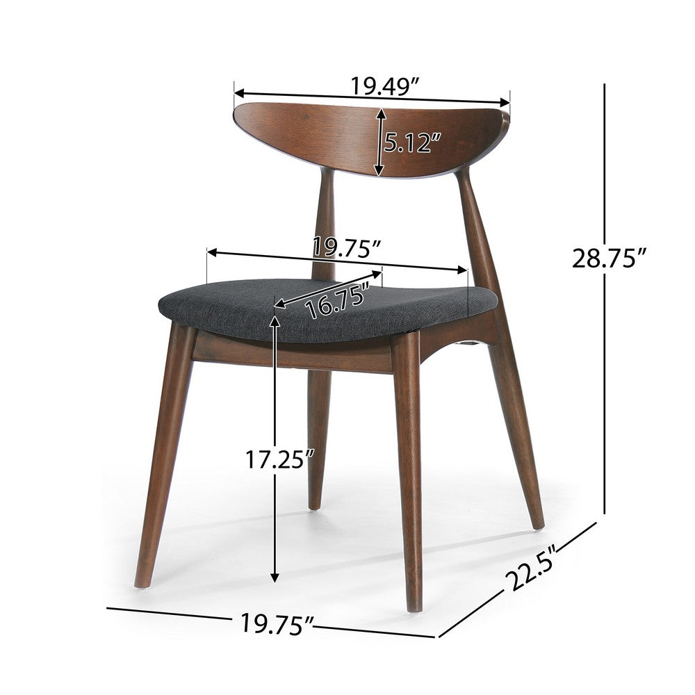 Hosa Dining Side Chair Set of 2, Open Curved Back, Dark Gray and Brown - BM324260