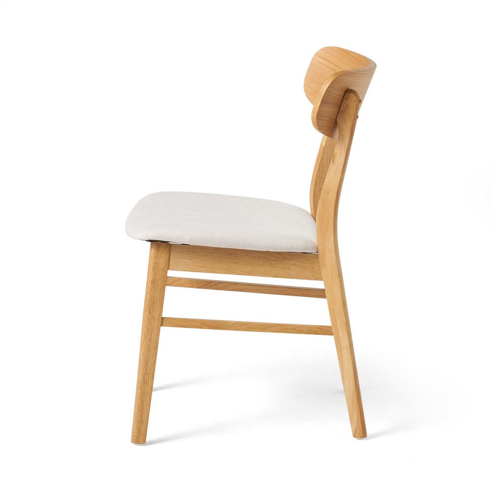 Mexy Dining Side Chair Set of 2, Open Curved, Light Beige, Brown Wood - BM324261