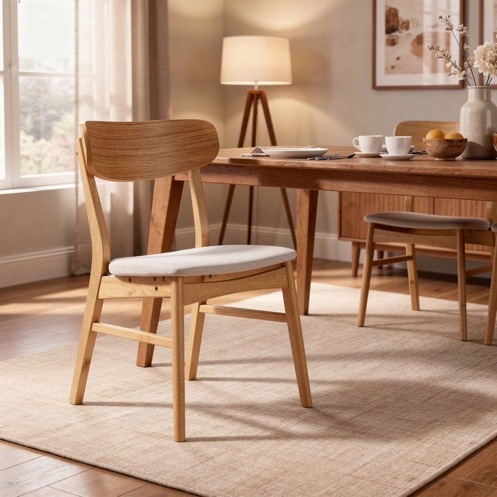 Mexy Dining Side Chair Set of 2, Open Curved, Light Beige, Brown Wood - BM324261