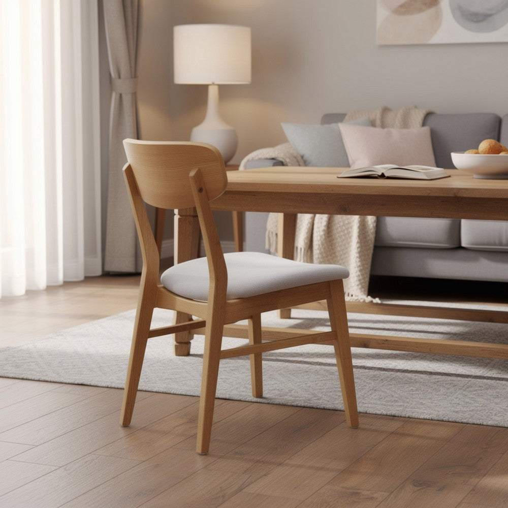 Mexy Dining Side Chair Set of 2, Open Curved, Light Beige, Brown Wood - BM324261