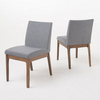 Jimi Dining Side Chair Set of 2, Dark Gray Linen Fabric, Brown Legs - BM324276