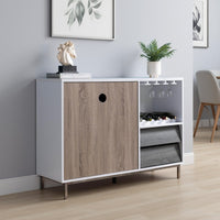 Wine Cabinet, 2 Drawers, Stemware and Bottle Rack, White Brown Gray -BM324283