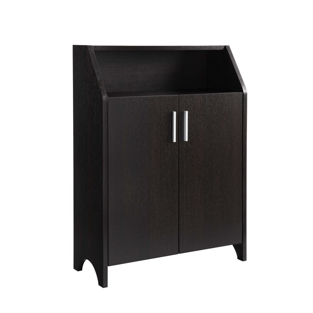 benzara Ross Shoe Cabinet 2 Doors Open Top Shelf Red Cocoa Brown Finish -BM324285
