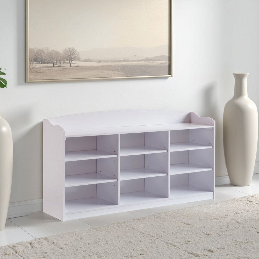 Hale Shoe Bench, 48 Inch Top, 9 Open Compartments, Modern White Finish -BM324287