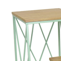 Mito 3pc Nesting Plant Stand Table, Brown Wood, X Cross Green Metal -BM324304