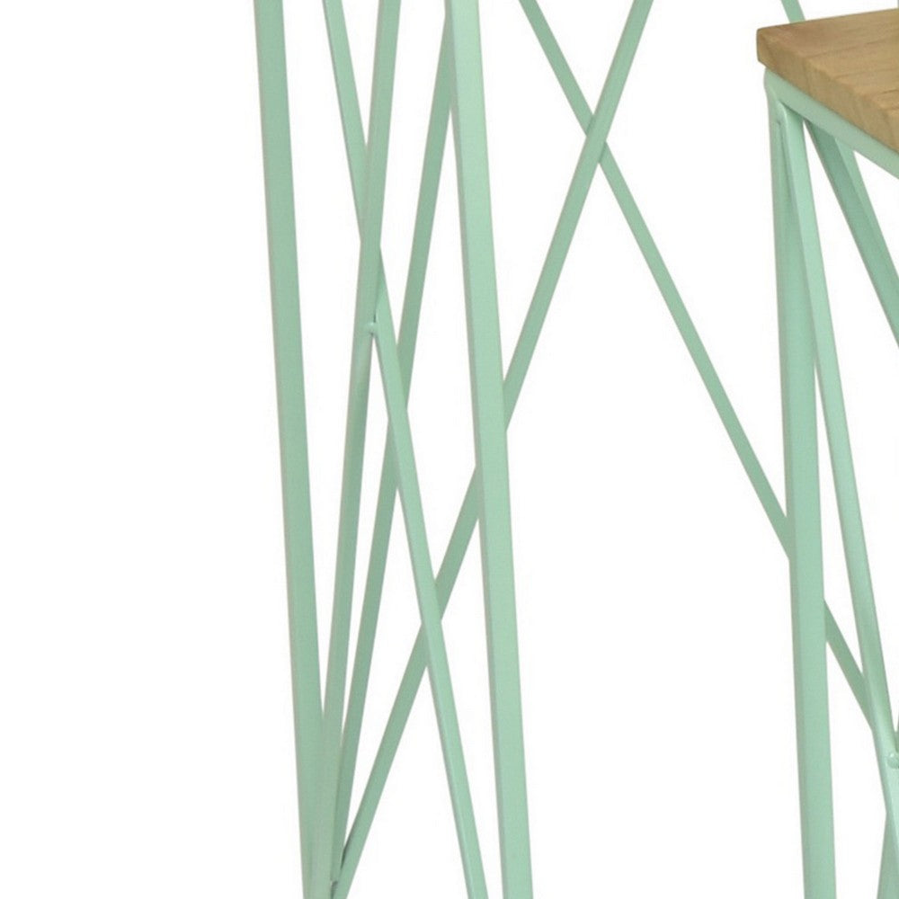 Mito 3pc Nesting Plant Stand Table, Brown Wood, X Cross Green Metal -BM324304