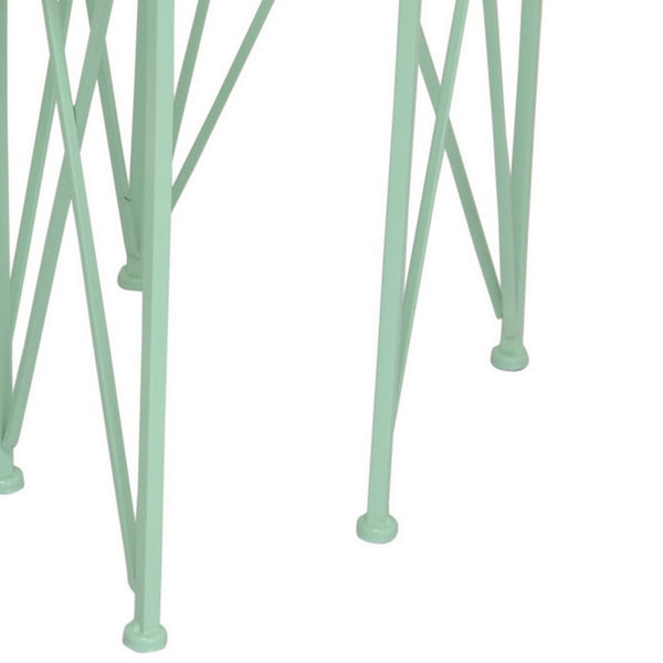 Mito 3pc Nesting Plant Stand Table, Brown Wood, X Cross Green Metal -BM324304